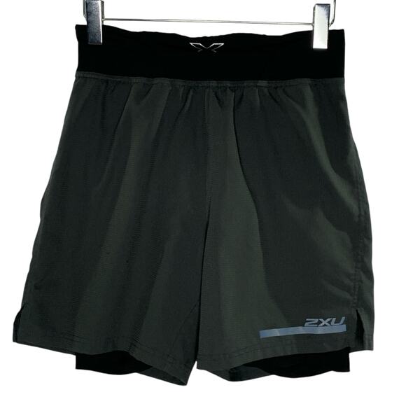 2XU L Mens 2 In 1 Running Compression Shorts Black Crossfit Gym *flaw - Picture 1 of 10